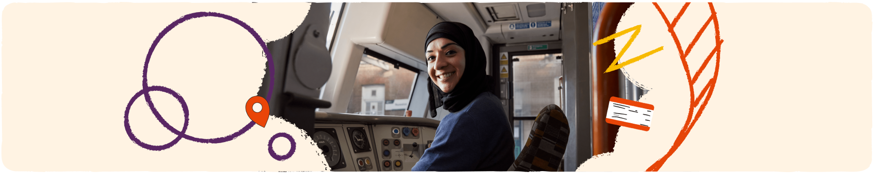 Asian woman driving a train